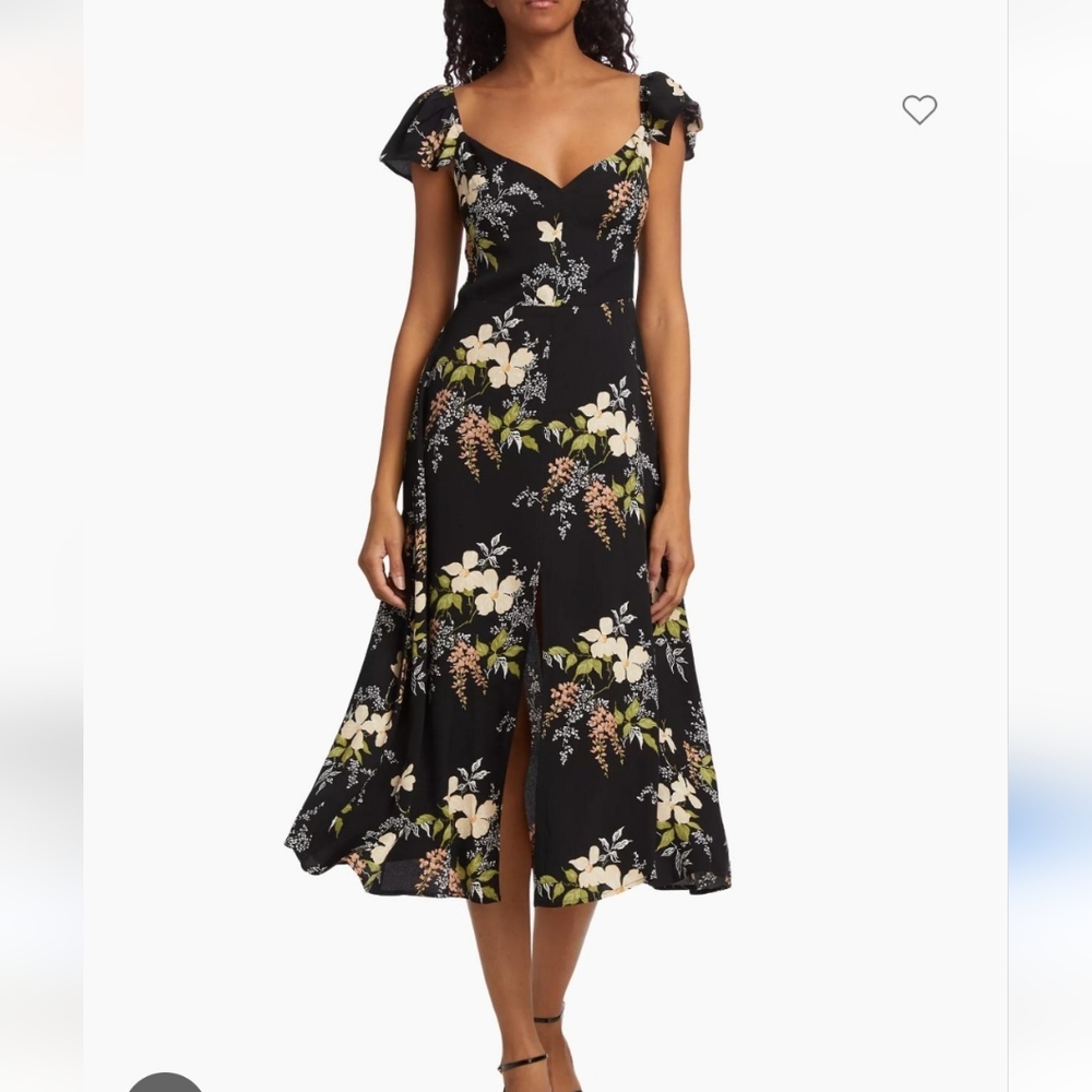 Reformation Midi Dress Navy Blue Small Floral 4 6 Small Spring Summer Flutter S - Picture 4 of 15
